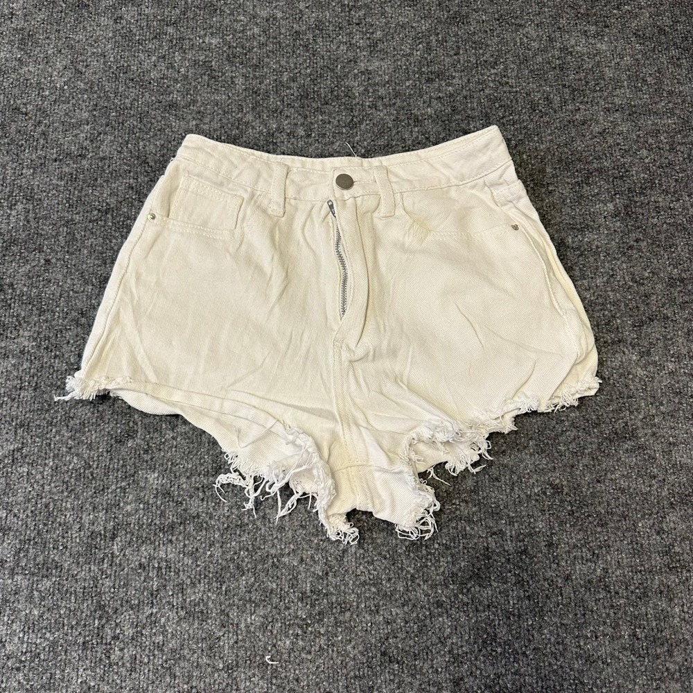 Unbranded Corduroy Shorts Womens Size 26 Cream High Waisted Frayed Raw Hem